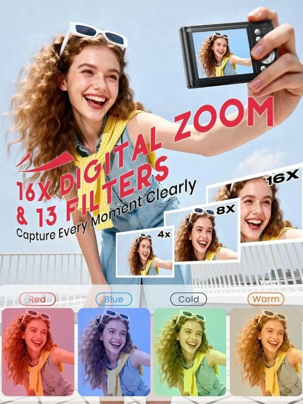 4K Ultra HD Digital Camera - 16X Zoom & Vlogging Camera with 32GB Card - Compact